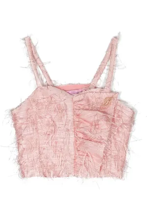 MISS BLUMARINE Fringed logo-plaque cropped top