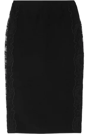 VERSACE Floral-embroidered pencil midi skirt