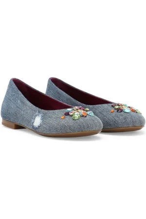 Dolce & Gabbana Rhinestone-embellished denim ballerina shoes