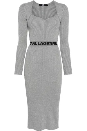 Karl Lagerfeld Logo-waistband lurex midi dress