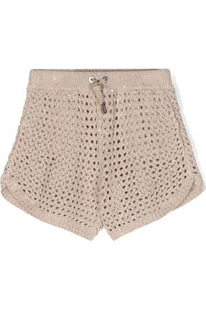 Brunello Cucinelli Sequin-embellished open-knit shorts