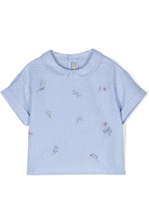 Il gufo Floral-embroidered striped blouse