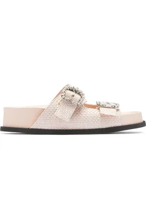 Nº21 Crystal-embellished buckle woven slides
