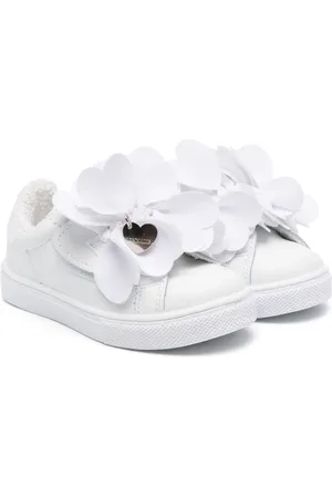 MONNALISA Floral-appliqué leather sneakers