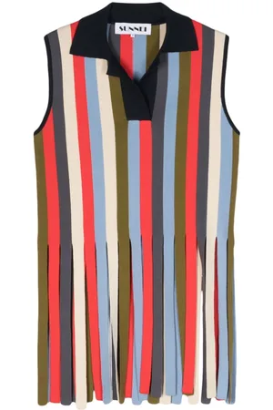 SUNNEI Fringed-edge striped polo shirt