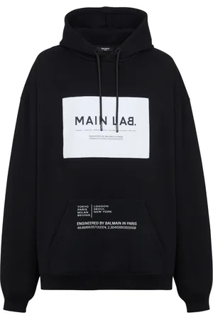 Balmain Logo-patch cotton-blend hoodie
