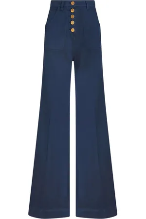 Etro Logo-embossed button high-rise flared jeans
