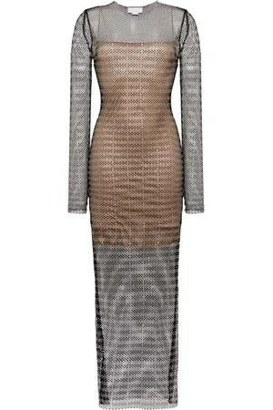 GENNY Crystal-embellished mesh maxi dress