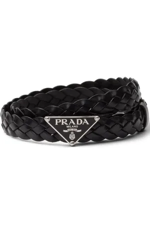 Prada Triangle-logo braided leather belt