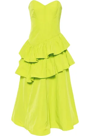 Marchesa Notte Taffeta tiered midi dress