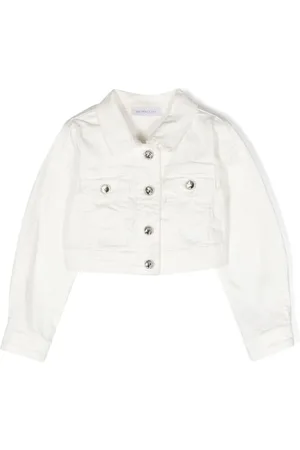 Monnalisa faux pearl-embellished denim jacket - White