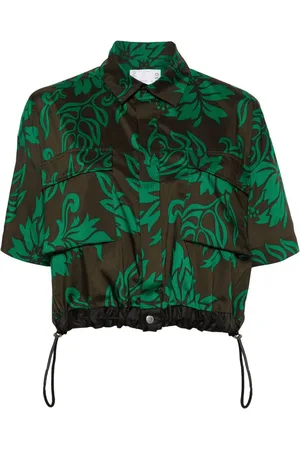 SACAI Leaf-print cropped shirt