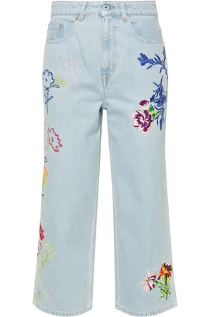 Kenzo Drawn Flowers mid-rise wide-leg jeans