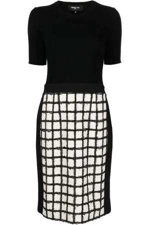 Paule Ka Grid-pattern ribbed-knit dress