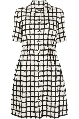 Paule Ka Grid-pattern tweed midi dress