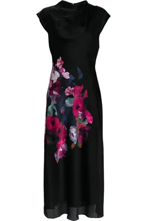 Ted Baker London Tayla Floral Print Stand Collar Long Sleeve Midi