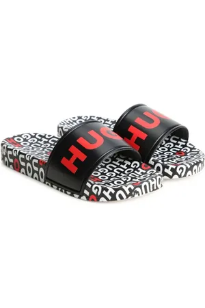 HUGO BOSS Aqua logo-print slides