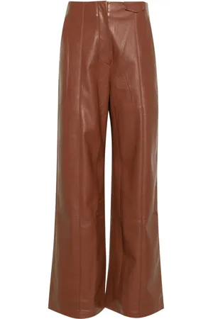 Ceren Ocak Straight Leg Shiny Pants in Dark Brown