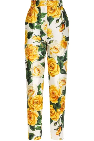 Dolce & Gabbana Rose-print high-waisted trousers