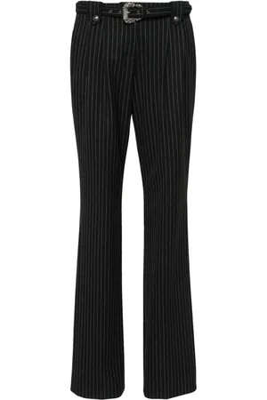 VERSACE Pinstriped logo-engraved straight trousers