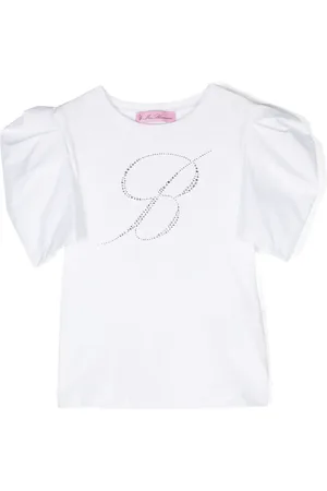 MISS BLUMARINE Logo-embellished puff-sleeve T-shirt