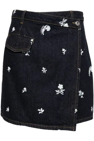 Lanvin Floral-embroidered denim skirt