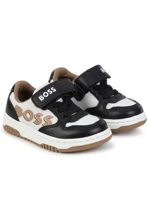 BOSS Kidswear logo-print colour-block leather sneakers - White