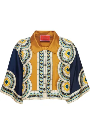 La DoubleJ Mudejar-print silk crop shirt