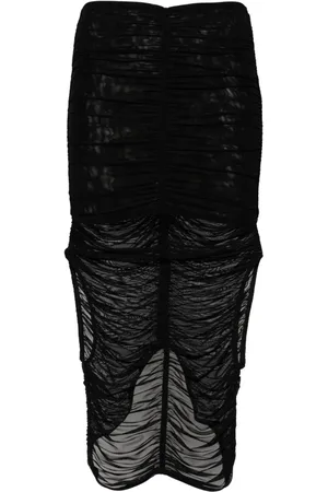 MUGLER Draped mesh midi skirt