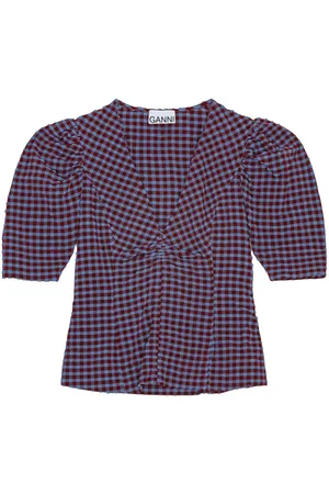 Ganni Check-pattern seersucker blouse