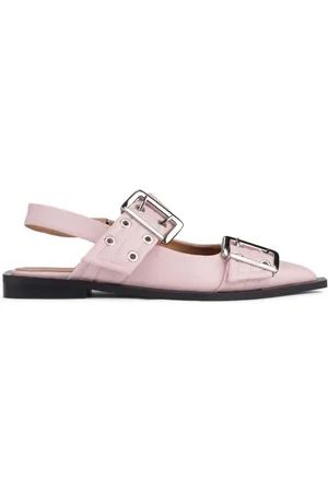 Ganni Buckled-strap slingback ballerina shoes