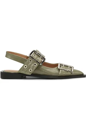 Ganni Buckled-strap slingback ballerina shoes
