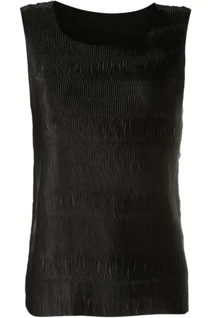 Uma Raquel Davidowicz Plissé-effect satin sleeveless top