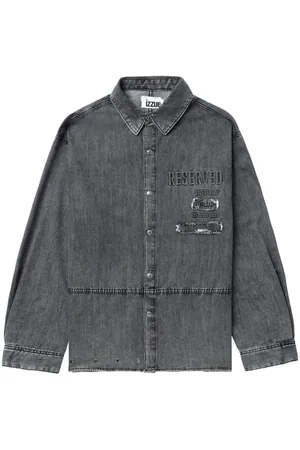 Izzue Slogan-embossed denim shirt