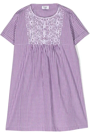 Il gufo Floral-embroidered gingham dress