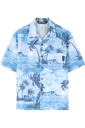 Palm Angels Sunset-print linen-blend shirt