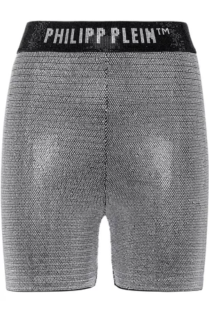 Philipp Plein Logo-print strap metallic-threading shorts