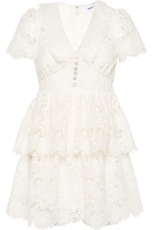 Self-Portrait Floral-macramé belted minidress