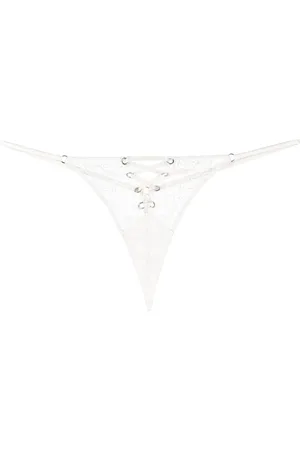 FLEUR DU MAL Eyelet-embellished lace-up V-string