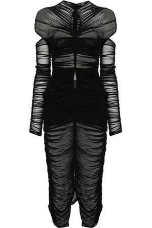 MUGLER Draped semi-sheer mesh dress