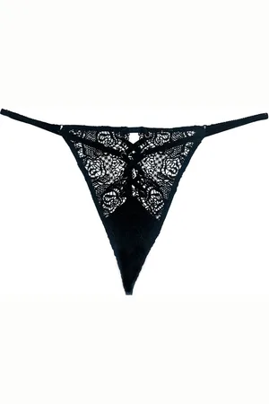FLEUR DU MAL Eyelet-embellished lace-up V-string