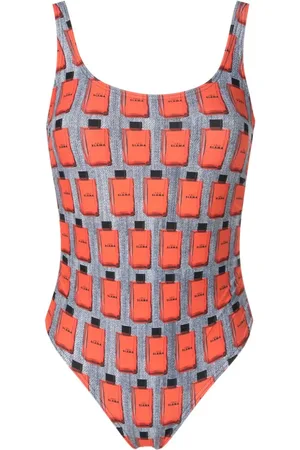 AMIR SLAMA Illustration-print open-back swimsuit
