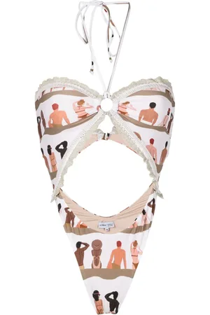 AMIR SLAMA Swimmer-print cut-out one piece