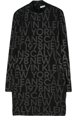 Calvin Klein Logo-Print Tie-Neck Dress - Macy's