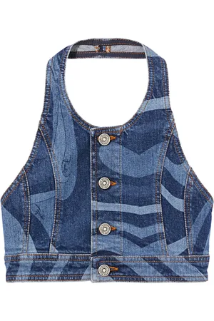 Puccini Marmo-print denim crop top
