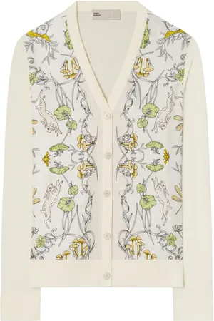 Tory Burch Rabbit Field-print silk cardigan
