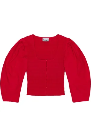Ganni Smocked poplin blouse