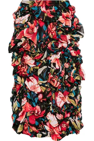 Comme des Garçons Floral-print ruched midi skirt