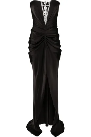 Ana Radu Rhinestone-embellished draped satin gown