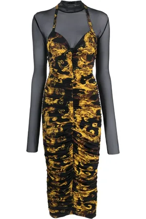 VERSACE Barocco-print ruched midi dress